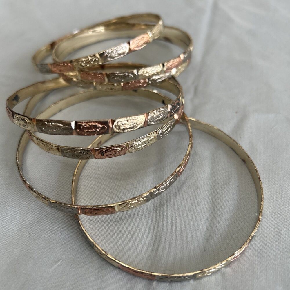 Virgen De Guadalupe Semanario 7 Bangle Bracelets Tri Color Costume Jewelry